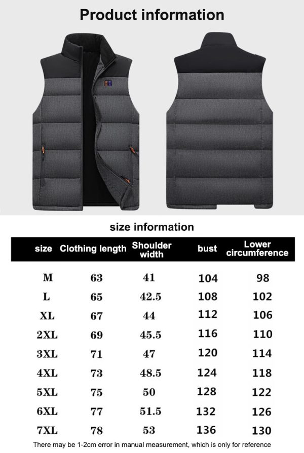 11 District Dual Control Color Intelligent Heated Vest Men Women Thermal USB Heating Vest Hiking Winter Heating Coat M-7XL 6