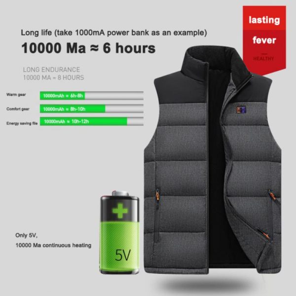 11 District Dual Control Color Intelligent Heated Vest Men Women Thermal USB Heating Vest Hiking Winter Heating Coat M-7XL 4