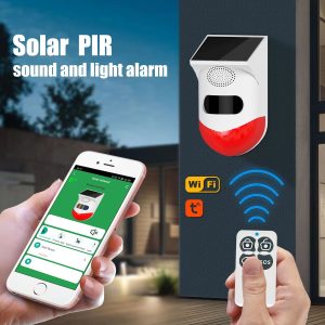 Outdoor Human Body Infrared Induction Sound and Light sensor Alarm, Household Solar Alarm Lamp, Anti-thief Remote sensor alarm 1