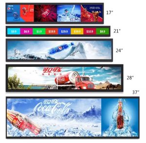 16.8"  19.3"  24.4" 28" 38" 48" 50.5" 59.7 inch advertising strip/ stretch/ bar LCD panel/ shelf edge digital signage display 1