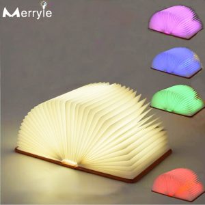 3D Folding Creative LED Night Light RGB Color USB Recharge Wooden Book Light Decor Bedroom Desk Table Lamp for Kid Brithday Gift 1