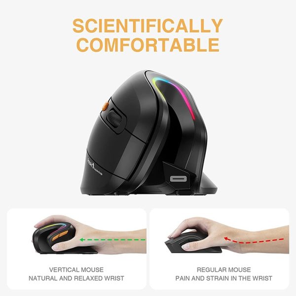 SeenDa Bluetooth Ergonomic Mouse Wireless Rechargeable Mouse RGB Optical Mice Adjustable DPI 3-Device Connection for Laptop 3