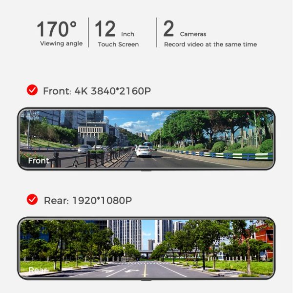 OBDPEAK H6 12" Car DVR 4K 3840*2160P Dash Cam WIFI GPS 415 Rear View Mirror 1080P Car Camera Video Recorder Park Monitor 2