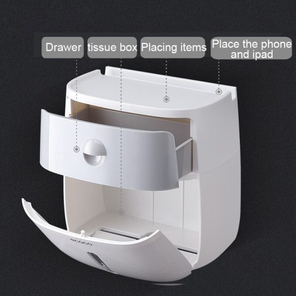 Double Layer Toilet Paper Holder Waterproof Wall Mounted Storage Box Bathroom Shelf Portable Toilet Roll Dispenser Roll Holder 5