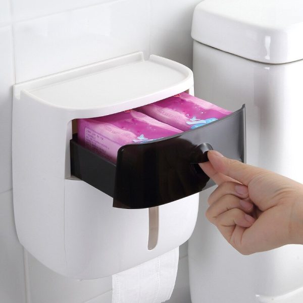 Double Layer Toilet Paper Holder Waterproof Wall Mounted Storage Box Bathroom Shelf Portable Toilet Roll Dispenser Roll Holder 3