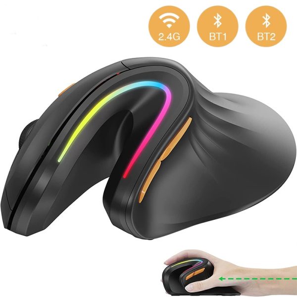 SeenDa Bluetooth Ergonomic Mouse Wireless Rechargeable Mouse RGB Optical Mice Adjustable DPI 3-Device Connection for Laptop 1