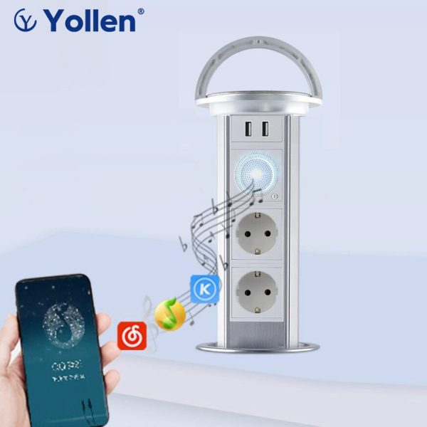 EUR Socket Table Lift USB Smart Home Bluetooth Audio Desk Install Wireless Charge For Kitchen Cabinet Vertical Mounting 3