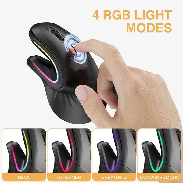 SeenDa Bluetooth Ergonomic Mouse Wireless Rechargeable Mouse RGB Optical Mice Adjustable DPI 3-Device Connection for Laptop 5