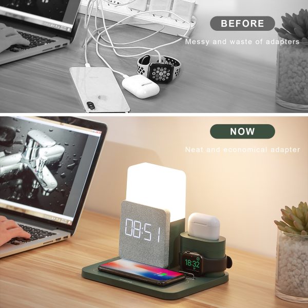 15W Wireless Charger 3 In 1 Fast Charging Station Digital Alarm Clock 3 Gears Night Light for IPhone 13 Watch AirPods Support 3