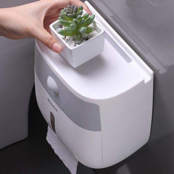 Double Layer Toilet Paper Holder Waterproof Wall Mounted Storage Box Bathroom Shelf Portable Toilet Roll Dispenser Roll Holder 4