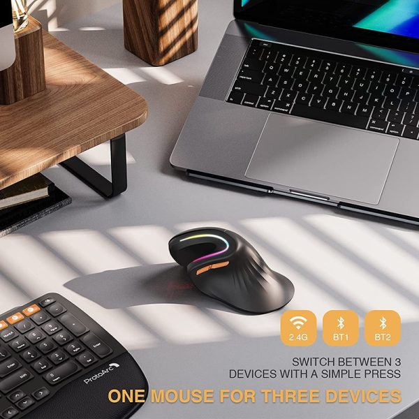 SeenDa Bluetooth Ergonomic Mouse Wireless Rechargeable Mouse RGB Optical Mice Adjustable DPI 3-Device Connection for Laptop 2