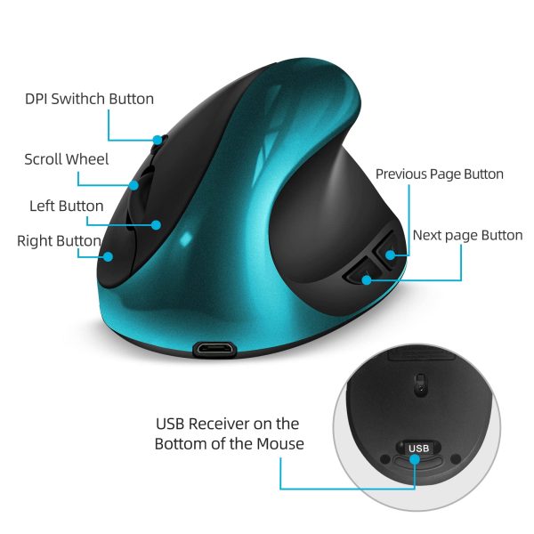 2.4G Ergonomic Vertical Mouse Wireless 1600DPI Adjustable Gamer Mice Rechargeable Mause For Laptop 5