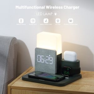 15W Wireless Charger 3 In 1 Fast Charging Station Digital Alarm Clock 3 Gears Night Light for IPhone 13 Watch AirPods Support 1