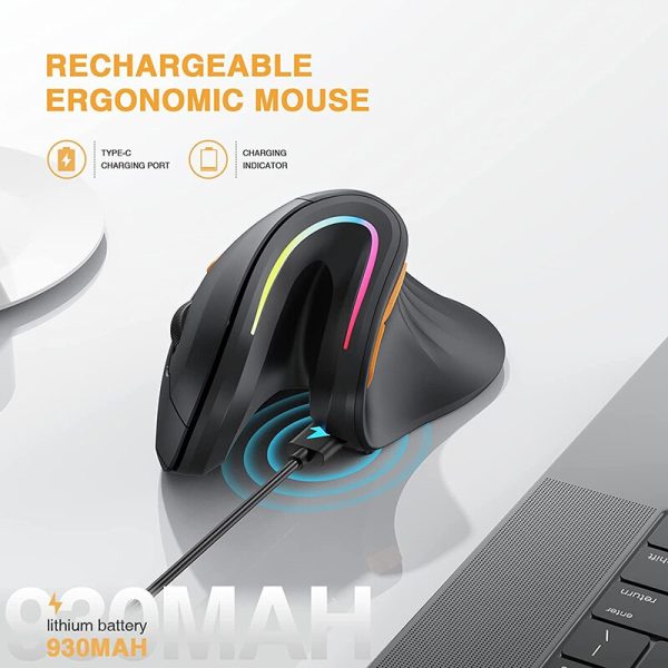 SeenDa Bluetooth Ergonomic Mouse Wireless Rechargeable Mouse RGB Optical Mice Adjustable DPI 3-Device Connection for Laptop 4