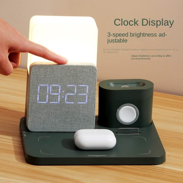 15W Wireless Charger 3 In 1 Fast Charging Station Digital Alarm Clock 3 Gears Night Light for IPhone 13 Watch AirPods Support 2